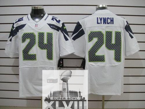 Nike Seahawks 24 Lynch White Elite 2014 Super Bowl XLVIII Jerseys