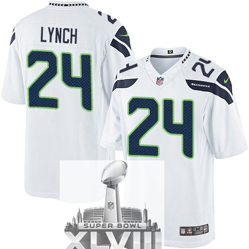 Nike Seahawks 24 Lynch White Game 2014 Super Bowl XLVIII Jerseys