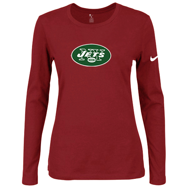 Nike New York Jets Women's Of The City Long Sleeve Tri Blend T Shirt Red