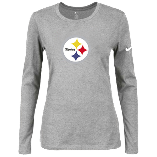 Nike Pittsburgh Steelers Women's Of The City Long Sleeve Tri Blend T Shirt Grey
