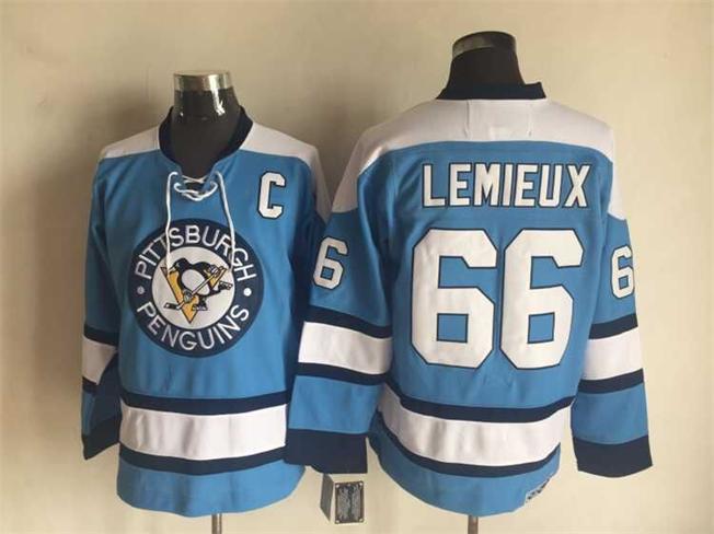Penguins 66 Mario Lemieux Light Blue Reebok Jersey