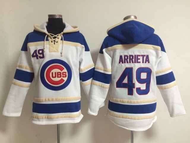 Cubs 49 Jake Arrieta White All Stitched Hooded Sweatshirt