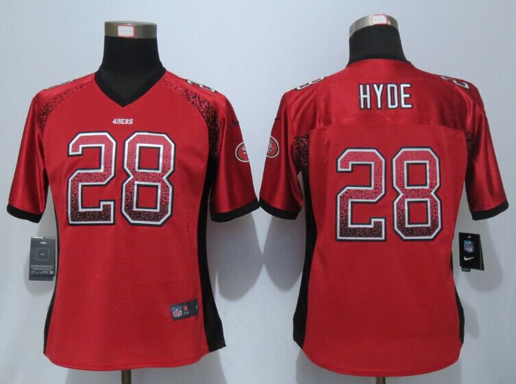 Nike 49ers 28 Carlos Hyde Red Drift Fashion Women Jersey