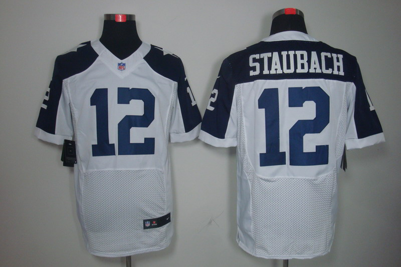 Nike Cowboys 12 Roger Staubach White Throwback Elite Jersey