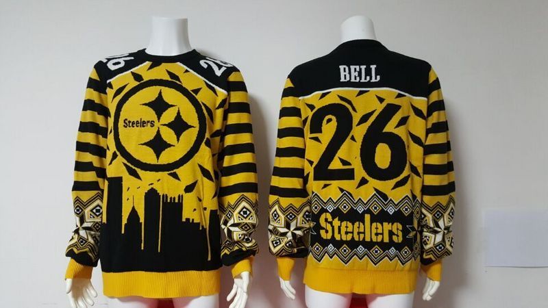 Steelers 26 Le'Veon Bell Yellow Men's Ugly Sweater