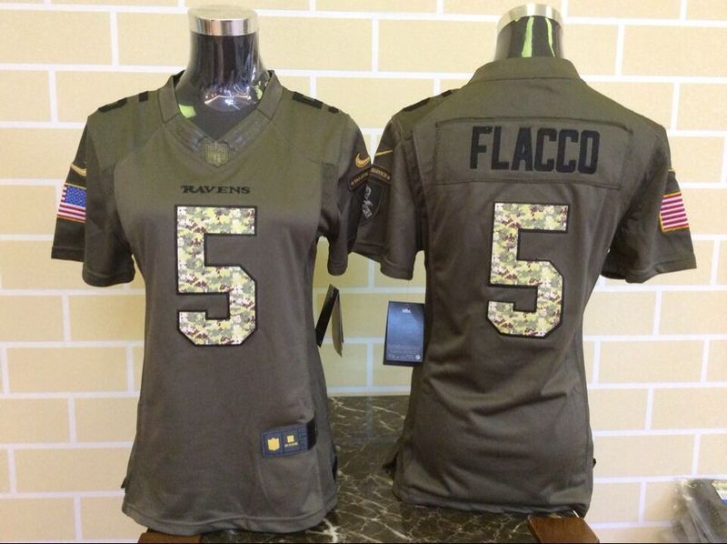 Nike Ravens 5 Joe Flacco Green Salute To Service Women Limited Jersey