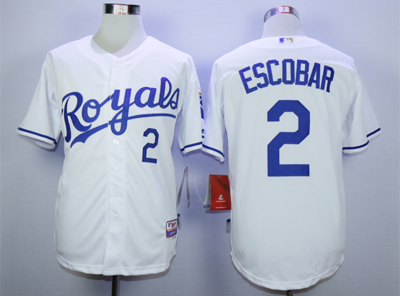 Royals 2 Alcides Escobar White Cool Base Jersey