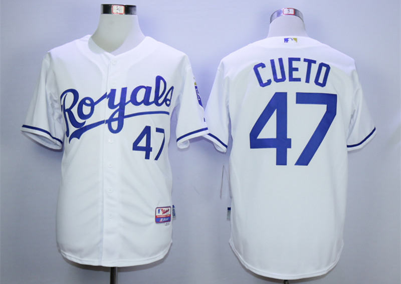 Royals 47 Johnny Cueto White Cool Base Jersey