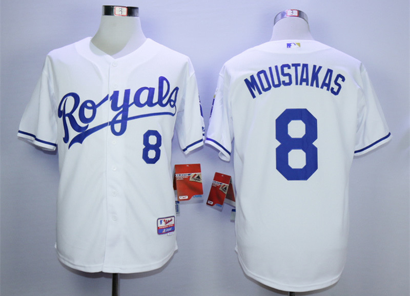 Royals 8 Mike Moustakas White Cool Base Jersey