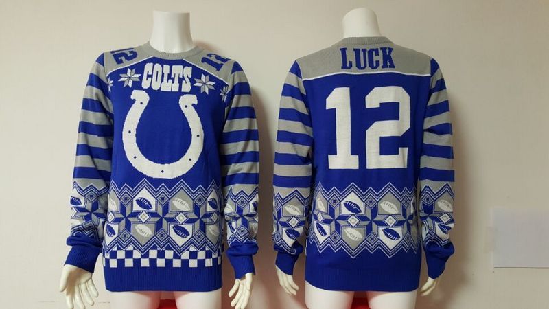 Colts 12 Andrew Luck Blue Men's Ugly Sweater