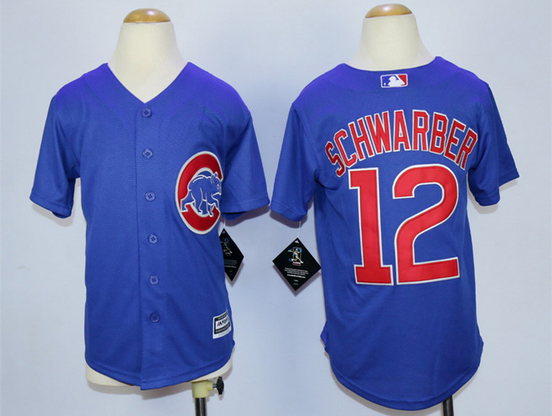 Cubs 12 Kyle Schwarber Blue Youth New Cool Base Jersey
