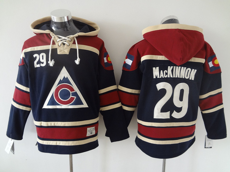 Avalanche 29 Nathan MacKinnon Navy Blue All Stitched Hooded Sweatshirt