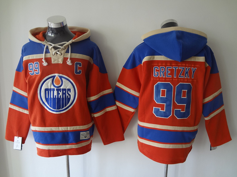 Oilers 99 Wayne Gretzky Orange All Stitched Hooded Sweatshirt