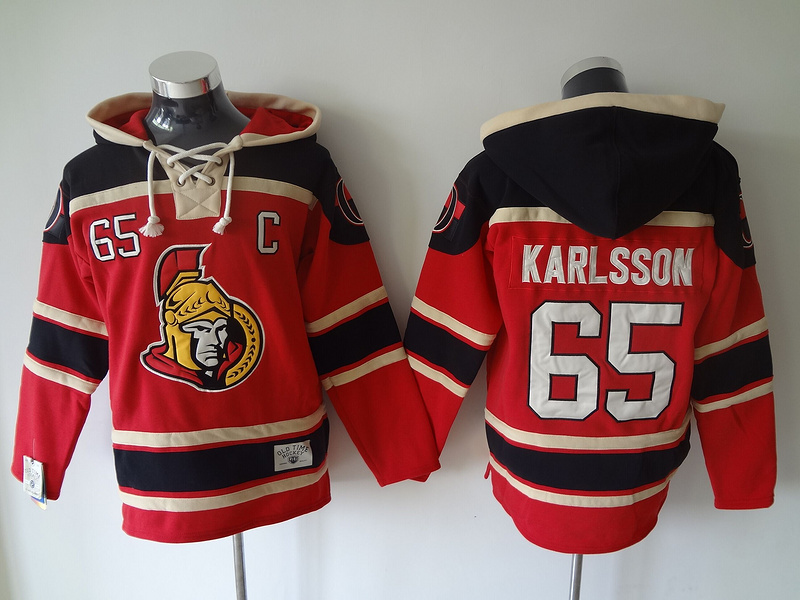 Senators 65 Erik Karlsson Red All Stitched Hooded Sweatshirt
