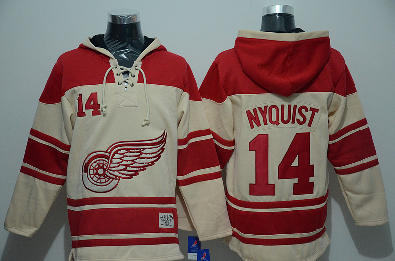 Red Wings 14 Gustav Nyquist Cream All Stitched Hooded Sweatshirt