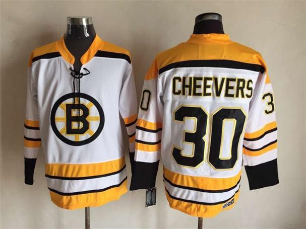 Bruins 30 Gerry Cheevers White CCM Jersey
