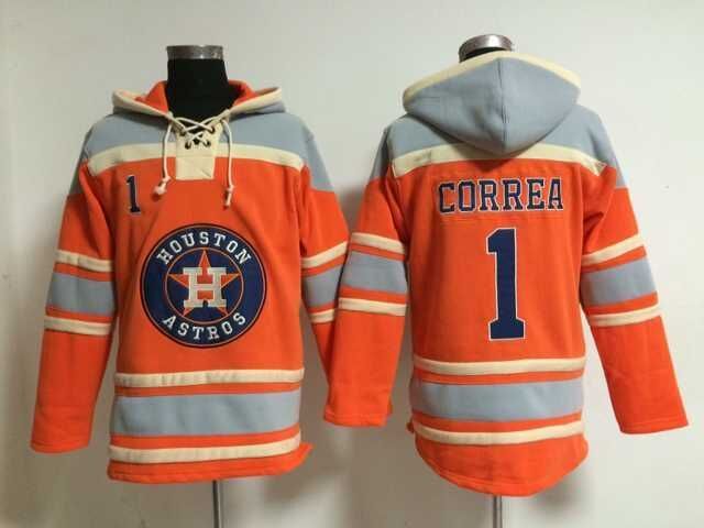 Astros 1 Carlos Correa Orange All Stitched Hooded Sweatshirt