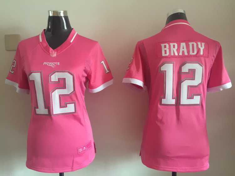 Nike Patriots 12 Tom Brady Pink Bubble Gum Women Game Jersey
