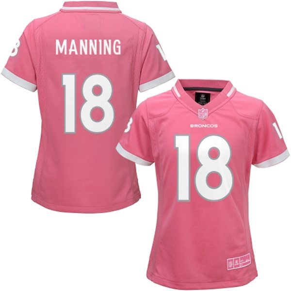 Nike Broncos 18 Payton Manning Pink Bubble Gum Women Game Jersey