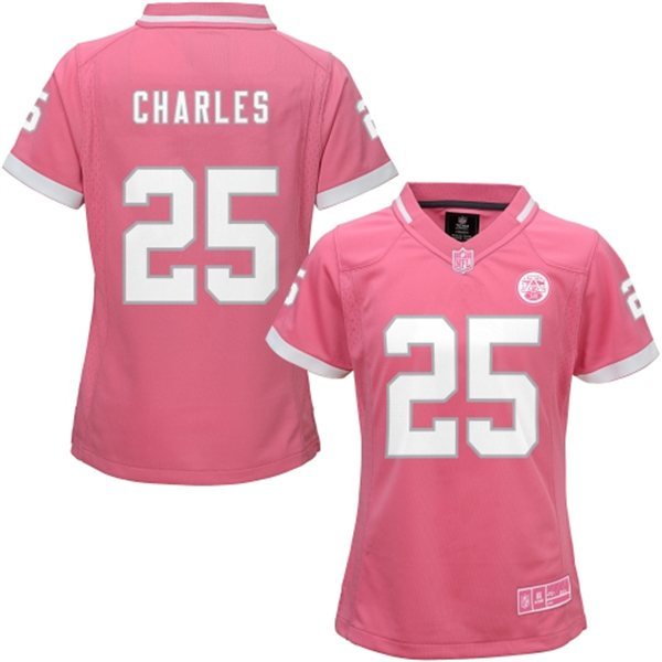 Nike Chiefs 25 Jamaal Charles Pink Bubble Gum Women Game Jersey
