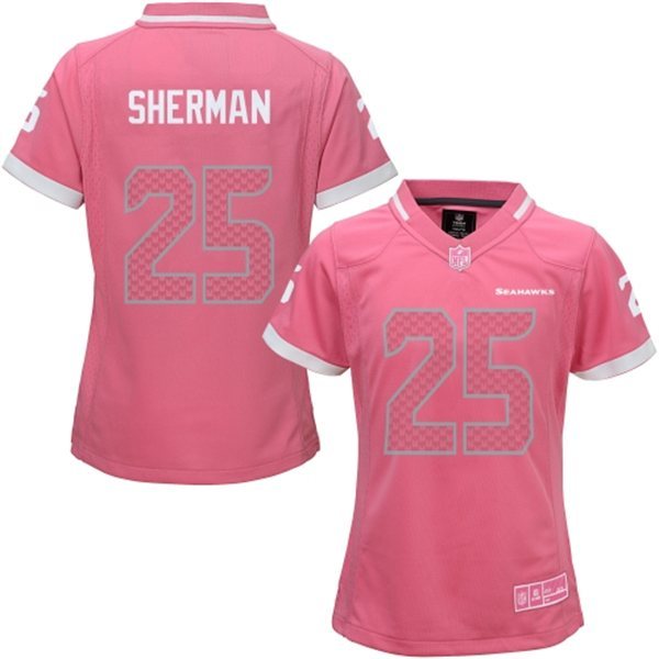 Nike Seahawks 25 Richard Sherman Pink Bubble Gum Women Game Jersey