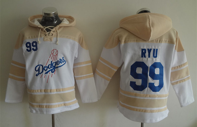 Dodgers 99 Hyun Jin Ryu White All Stitched Hooded Sweatshirt