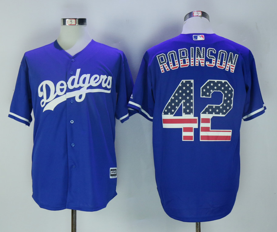 Dodgers 42 Jackie Robinson Blue USA Flag New Cool Base Jersey
