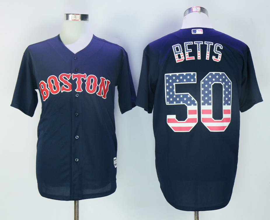 Red Sox 50 Mookie Betts Navy USA Flag New Cool Base Jersey