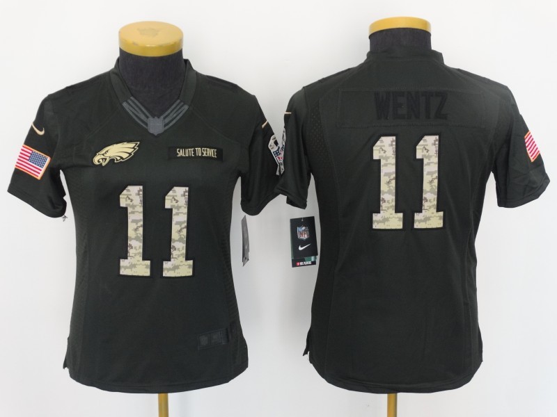 Nike Eagles 11 Carson Wentz Anthracite Women Salute to Service Limited Jersey
