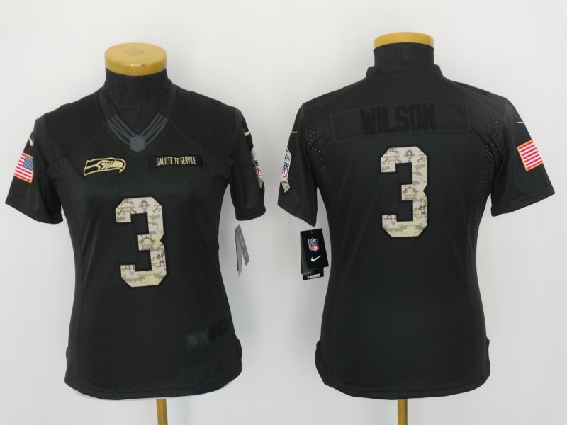 Nike Seahawks 3 Russell Wilson Anthracite Women Salute to Service Limited Jersey