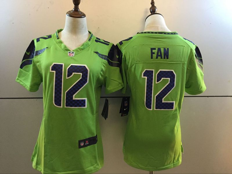 Nike Seahawks 12 Fan Green Women Color Rush Limited Jersey