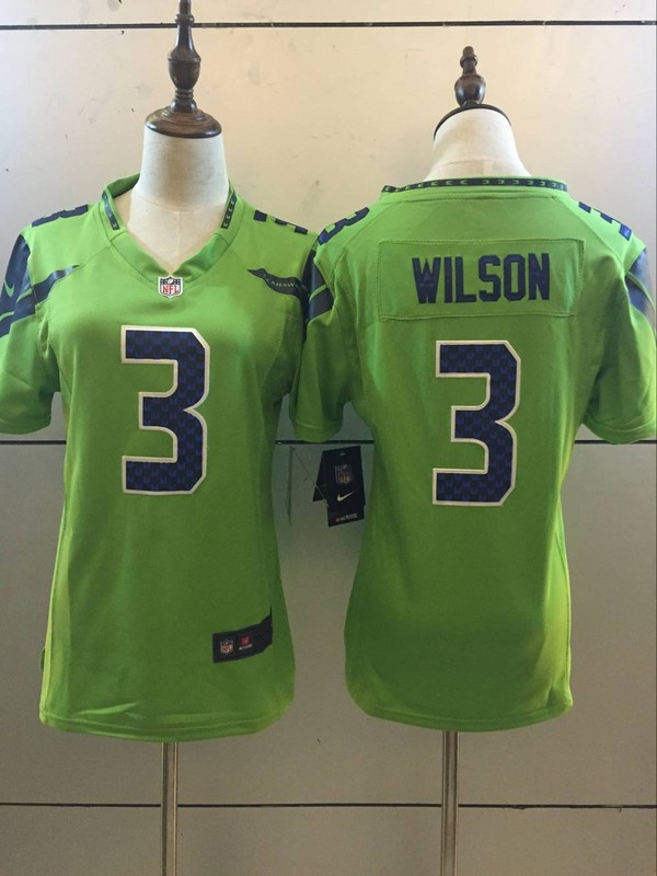 Nike Seahawks 3 Russell Wilson Green Women Color Rush Limited Jersey