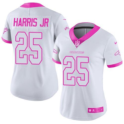 Nike Broncos 25 Chris Harris Jr. White Women Limited Fashion Pink Jersey