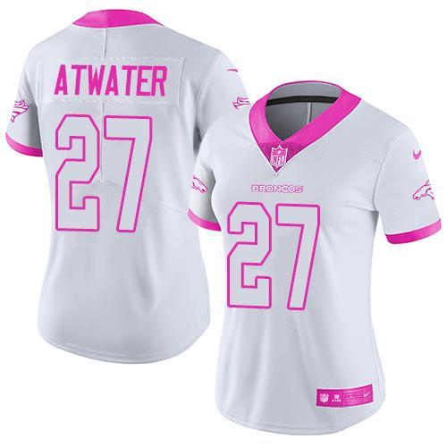 Nike Broncos 27 Steve Atwater White Women Limited Fashion Pink Jersey