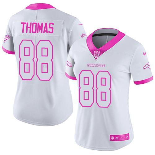 Nike Broncos 88 Demaryius Thomas White Women Limited Fashion Pink Jersey
