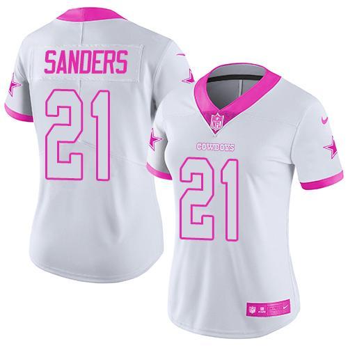 Nike Cowboys 21 Deion Sanders White Women Limited Fashion Pink Jersey