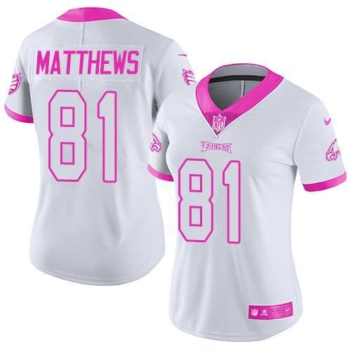Nike Eagles 81 Jordan Matthews White Women Limited Fashion Pink Jersey