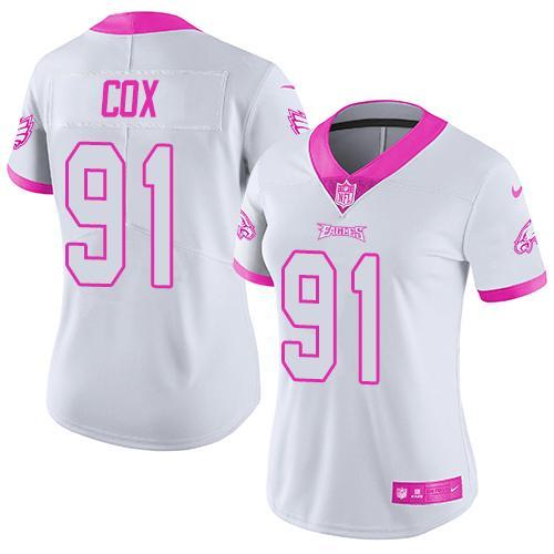 Nike Eagles 91 Fletcher Cox White Women Limited Fashion Pink Jersey