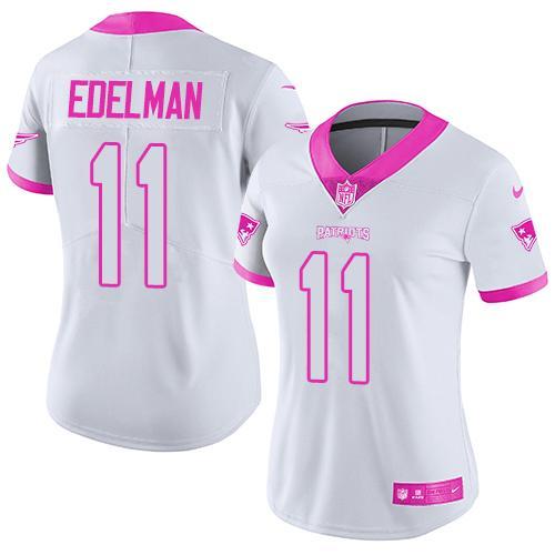 Nike Patriots 11 Julian Edelman White Women Limited Fashion Pink Jersey