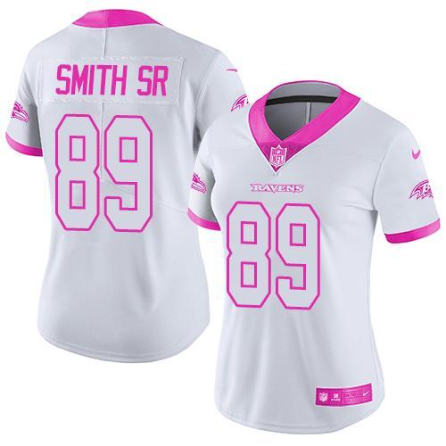 Nike Ravens 89 Steve Smith Sr. White Women Limited Fashion Pink Jersey