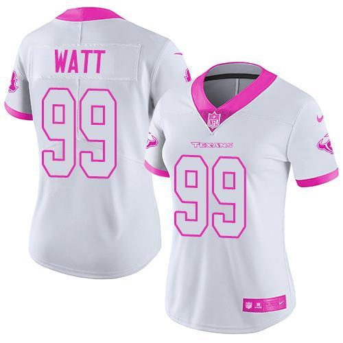 Nike Texans 99 J.J. Watt White Women Limited Fashion Pink Jersey