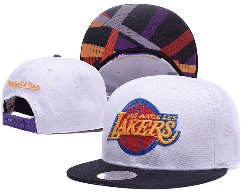 Lakers Team Logo White Mitchell & Ness Adjustable Hat GS