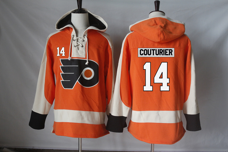 Flyers 14 Sean Couturier Orange All Stitched Hooded Sweatshirt