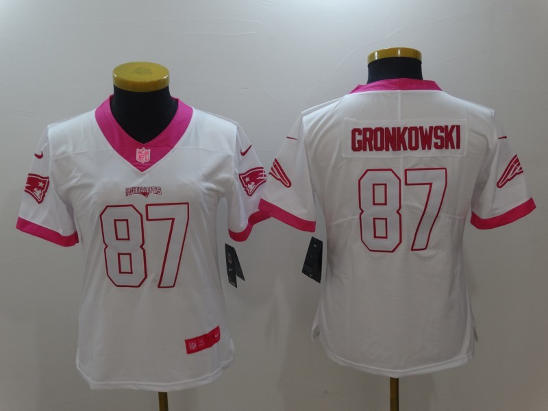 Nike Patriots 87 Rob Gronkowski White Women Limited Pink Fashion Jersey