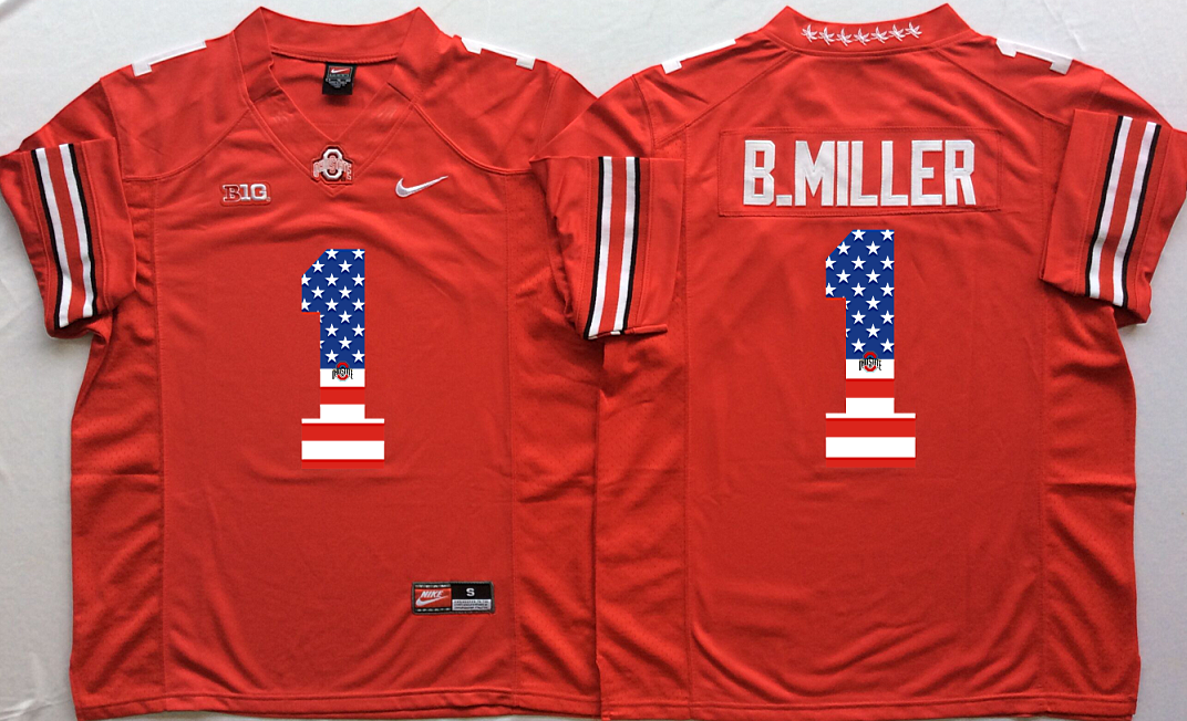 Ohio State Buckeyes 1 B.Miller Red US Flag College Football Jersey