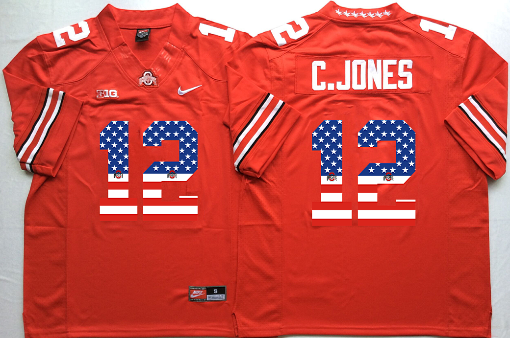 Ohio State Buckeyes 12 C.Jones Red US Flag College Football Jersey