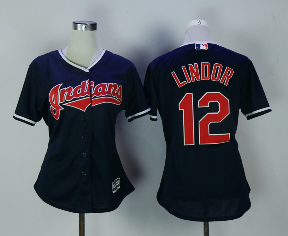 Indians 12 Francisco Lindor Navy Women New Cool Base Jersey