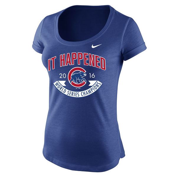 Women's Chicago Cubs Nike Royal 2016 World Series Champions Celebration It Happened T-Shirt