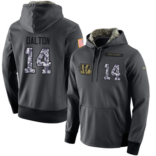 Nike Bengals 14 Andy Dalton Anthracite Salute to Service Pullover Hoodie
