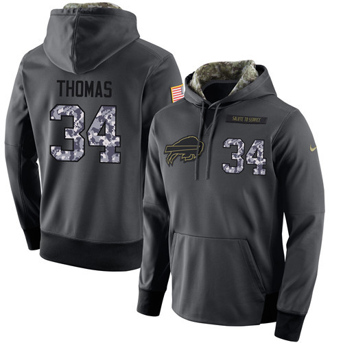 Nike Bills 34 Thurman Thomas Anthracite Salute to Service Pullover Hoodie